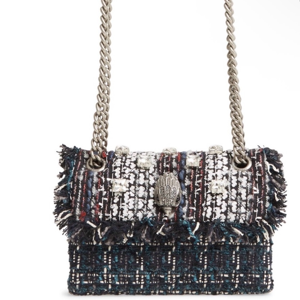 Kurt Geiger Tweed Shoulder Bag - Black, White, and Blue